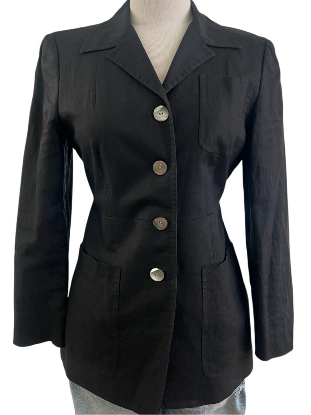 DKNY -100% LINEN BLACK Button-Front Blazer Jacket - Picture 2 of 7